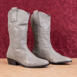 By Far Women Coal Grey Stitched Leather Western Cowboy Boots size 9US 39EUR